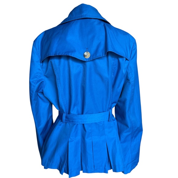 Grace Elements Blue Belted Short Trench Pea Coat Rolled Tab Sleeves Size 16 - Picture 2 of 10